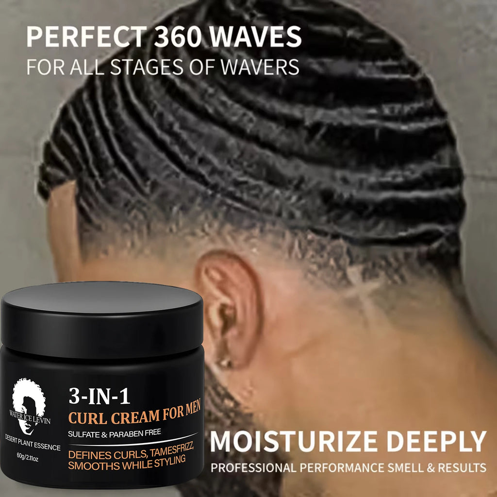 Men's 3-in-1 Curl Cream with Collagen & Coconut Defines Curls, Tames