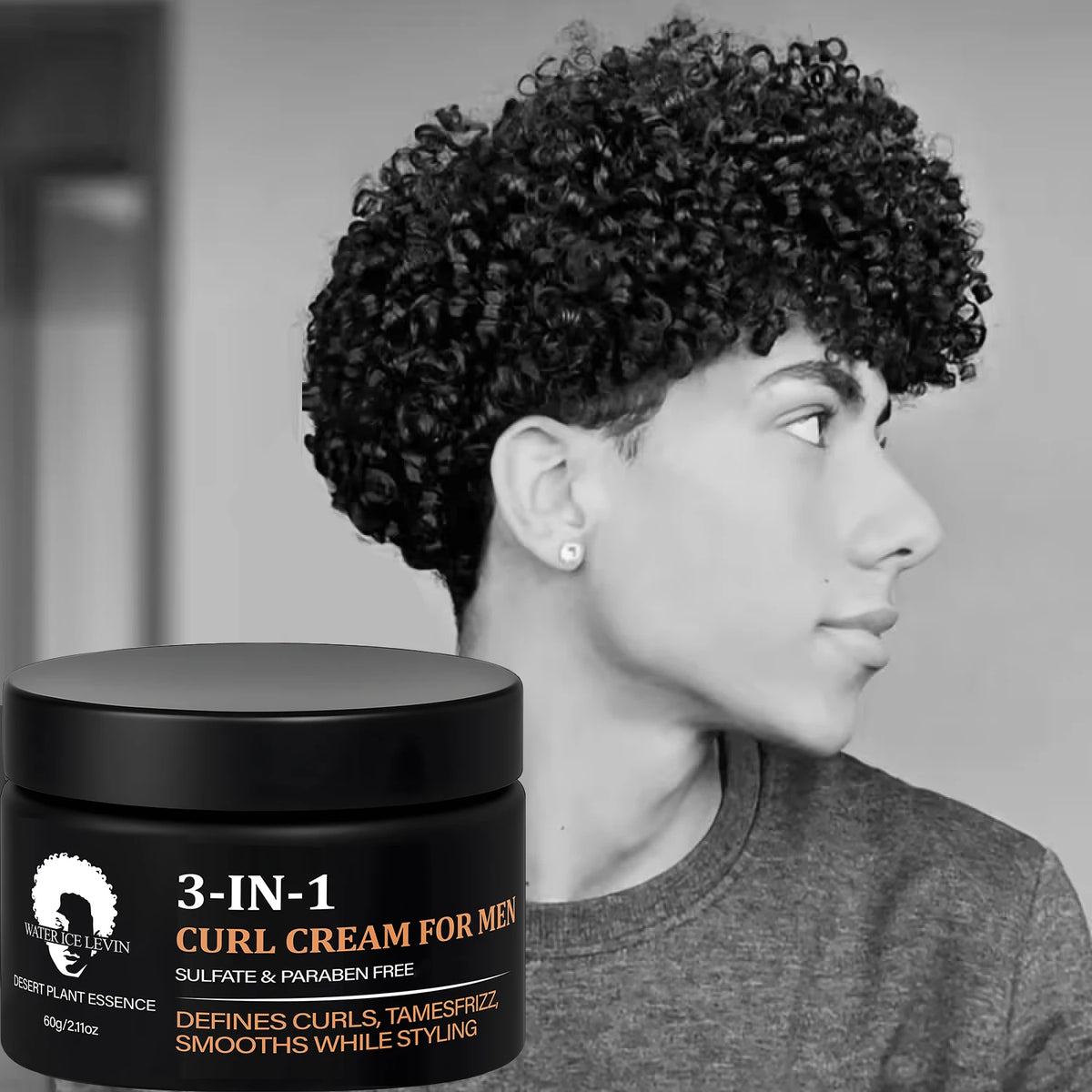 Men's 3-in-1 Curl Cream with Collagen & Coconut Defines Curls, Tames