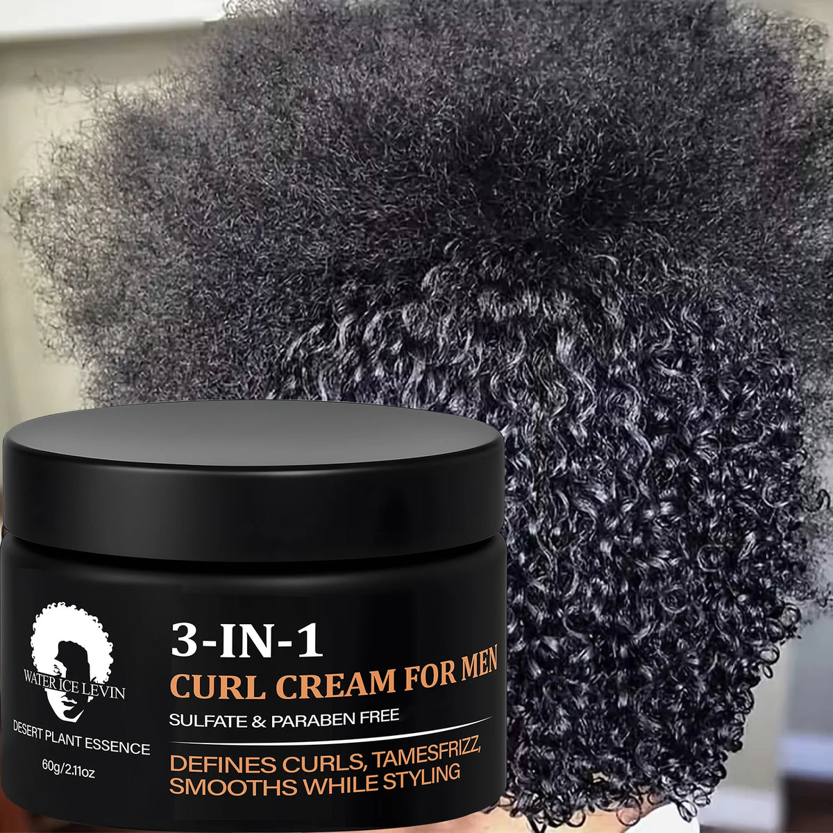 Men's 3-in-1 Curl Cream with Collagen & Coconut Defines Curls, Tames