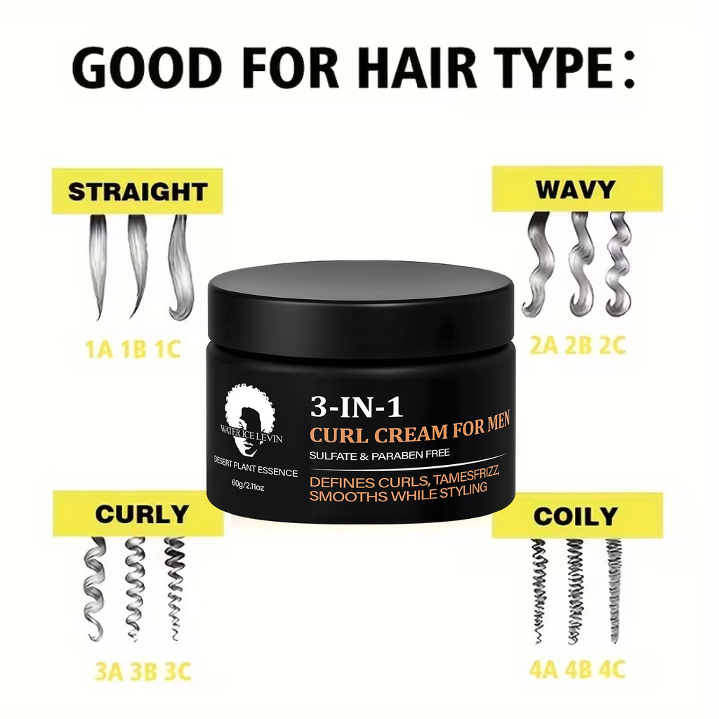 Men's 3-in-1 Curl Cream with Collagen & Coconut Defines Curls, Tames