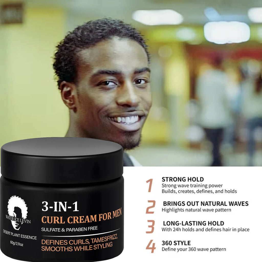 Men's 3-in-1 Curl Cream with Collagen & Coconut Defines Curls, Tames