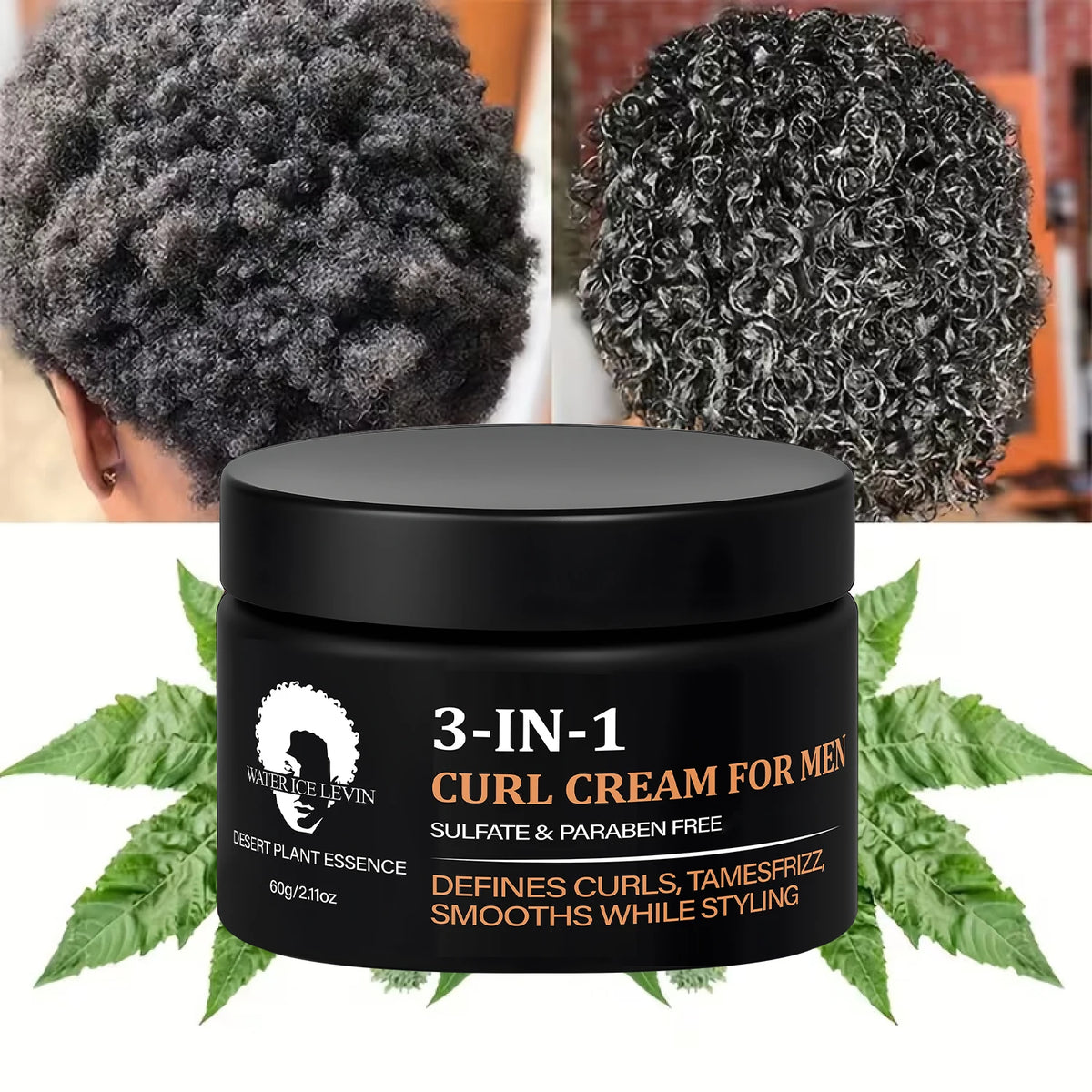Men's 3-in-1 Curl Cream with Collagen & Coconut Defines Curls, Tames